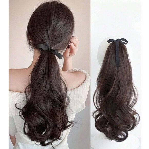 Ponytail Extension 13" Dark Brown Soft Bouncy Curls Thick Natural looking - Picture 3 of 4